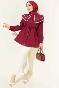 Alternative view of Lace Double Sailor Collar Shirt Burgundy