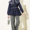 Lace Double Sailor Collar Shirt Navy Blue en gros shirt view 2 - Hicabistan usine Turquie