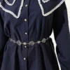 Lace Double Sailor Collar Shirt Navy Blue en gros shirt view 4 - Hicabistan usine Turquie