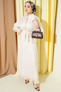 Ruffled Skirt Set with Chest Gathered Beige