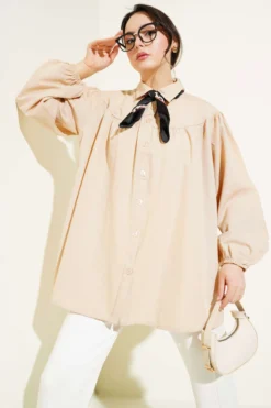 Gathered Chest Shirt Beige