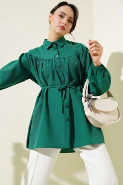 Gathered Chest Shirt Emerald