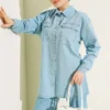 Chest Pocket Drop Beaded Denim Set Blue Großhandel clothing set view 2 - Hicabistan Türkei Fabrik