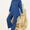Chest Pocket Drop Beaded Denim Set Blue Großhandel clothing set view 2 - Hicabistan Türkei Fabrik