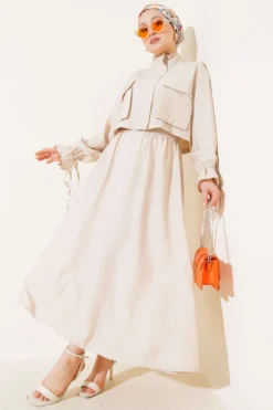 Zippered Skirted Two-Piece Set Beige
