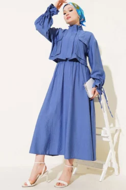 Zippered Skirted Two-Piece Set Indigo
