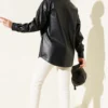 Chest Pocket Snap Button Leather Shirt Black all'ingrosso shirt view 3 - Hicabistan fabbrica Turchia