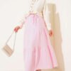 Panelled Tie Waist Skirt Pink wholesale skirt view 2 - Hicabistan Turkey factory