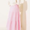 Panelled Tie Waist Skirt Pink wholesale skirt view 3 - Hicabistan Turkey factory