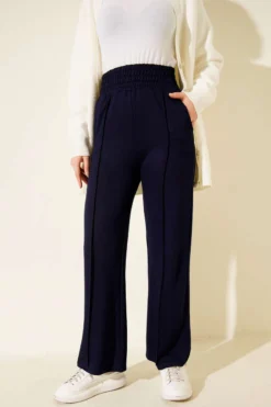 Alternative view of Wide Waistband Elasticated Trousers Navy Blue