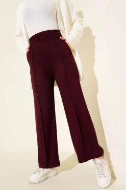 Alternative view of Wide Waistband Elasticated Trousers Plum