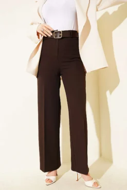 Wide Belted Loose Pants Brown