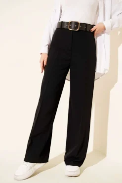 Wide Belted Loose Pants Black