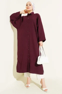 Oversized Long Shirt with Wide Sleeves Plum