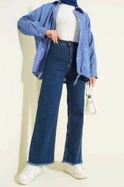 Wide Tassel Hem Denim Pants