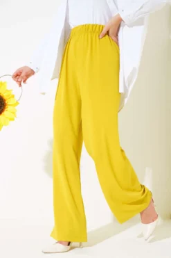 Wide Leg Elastic Waist Pants Benetton Mustard