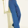 Wide Leg Buttoned Denim Pants Blue