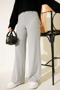 Alternative view of Wide Leg Buttoned Trousers Grey