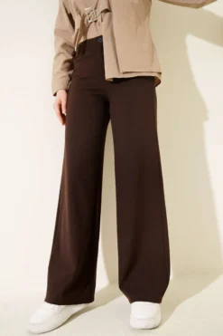 Alternative view of Wide Leg Buttoned Trousers Brown