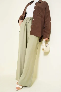 Wide-Leg Elastic Tencel Pants