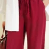 Wide-Leg Elastic Tencel Pants Burgundy wholesale pants view 4 - Hicabistan Turkey factory