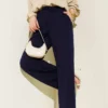 Wide Leg Drawstring Waist Pants Navy Blue
