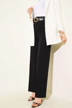 Wide-Leg Belted Trousers Black