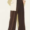 Wide Leg Palazzo Fabric Trousers Brown all'ingrosso pants view 2 - Hicabistan fabbrica Turchia