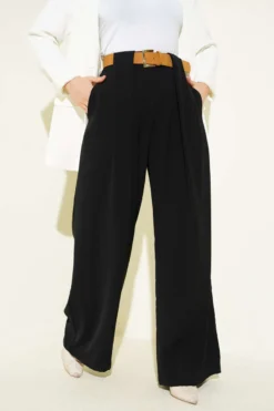 Wide Leg Palazzo Fabric Trousers Black