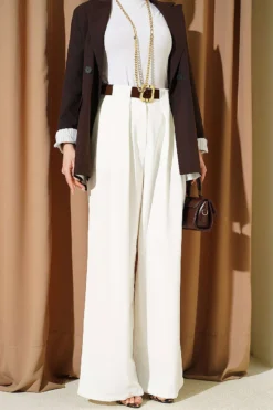 Wide Pleat Detailed Fabric Trousers White