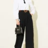 Wide Pleat Detailed Fabric Trousers Black wholesale pants view 2 - Hicabistan Turkey factory