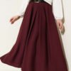 Pleated Skirt with Wide Belt Detail Burgundy
