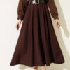 Pleated Skirt with Wide Belt Detail Brown