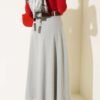 Wide Belted Zipper Skirt Grey Großhandel skirt view 3 - Hicabistan Türkei Fabrik