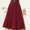 Wide Belted Pleated Tencel Skirt Burgundy groothandel skirt - Hicabistan Turkije fabriek
