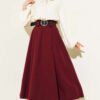 Wide Belted Pleated Tencel Skirt Burgundy wholesale skirt view 2 - Hicabistan Turkey factory