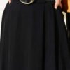 Wide Belted Pleated Tencel Skirt Black Großhandel skirt view 4 - Hicabistan Türkei Fabrik