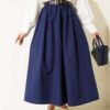 Wide Belted Poplin Skirt Navy Blue wholesale skirt - Hicabistan Turkey factory