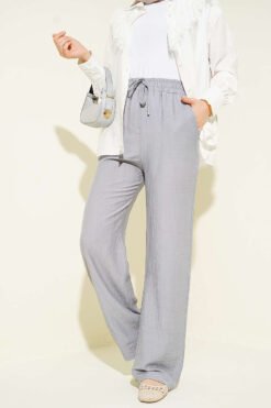 Wide-Leg Elastic Waist Pants Grey