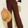 Wide-Leg Elastic Waist Pants Brown