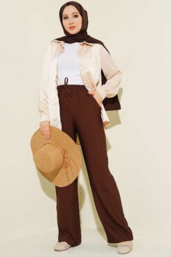 Alternative view of Wide-Leg Elastic Waist Pants Brown