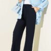 Wide-Leg Elastic Waist Pants Navy Blue