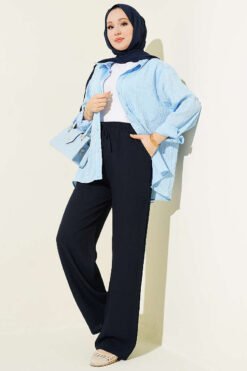 Alternative view of Wide-Leg Elastic Waist Pants Navy Blue