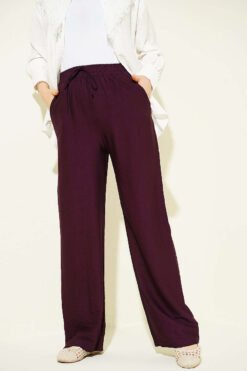 Wide-Leg Elastic Waist Pants Plum