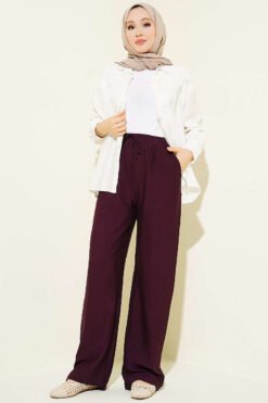 Alternative view of Wide-Leg Elastic Waist Pants Plum