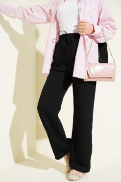 Wide-Leg Elastic Waist Pants Black