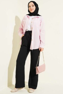 Alternative view of Wide-Leg Elastic Waist Pants Black