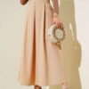 Wide Pleated Pocket Skirt Camel en gros skirt - Hicabistan usine Turquie