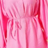 Hidden Button Balloon Sleeve Tie Waist Shirt Fuchsia wholesale shirt view 4 - Hicabistan Turkey factory