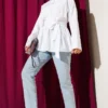 Hidden Button Waist Tie Shirt White wholesale shirt view 2 - Hicabistan Turkey factory